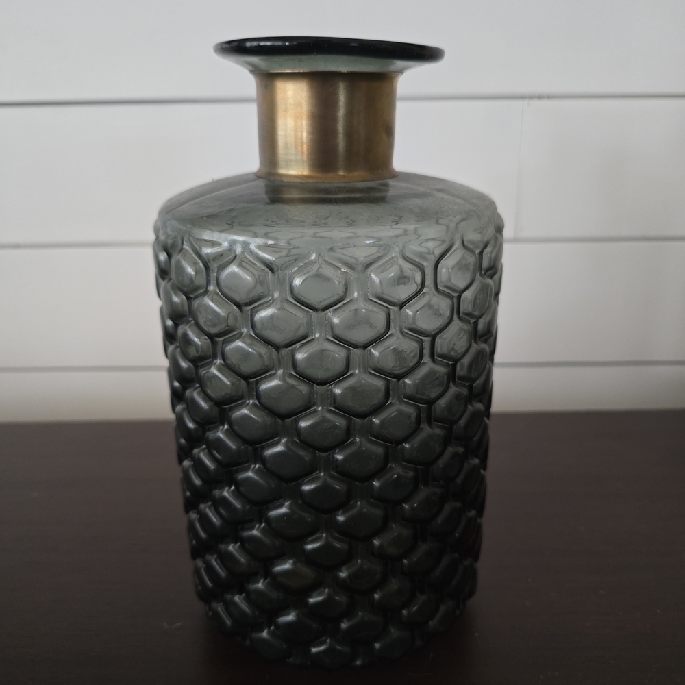 Elegant Gray and Gold Textured Vase